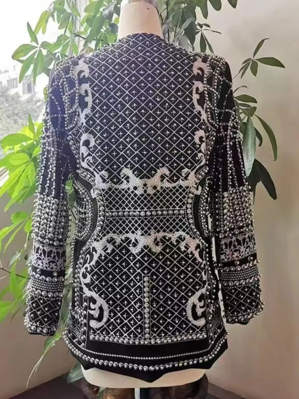 Full Size Embellished Pearl One-Button Blazer Plus Size, image 33
