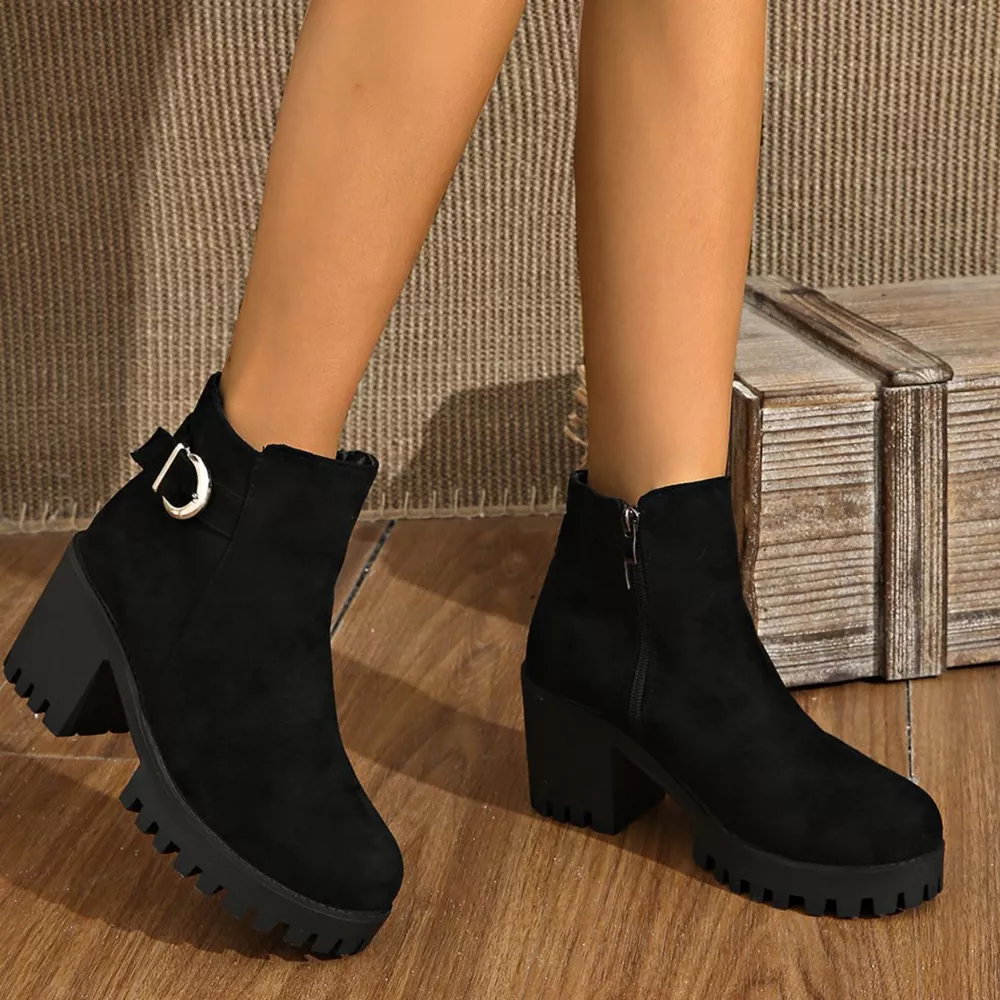 Round Toe Block Heels Boots, image 4