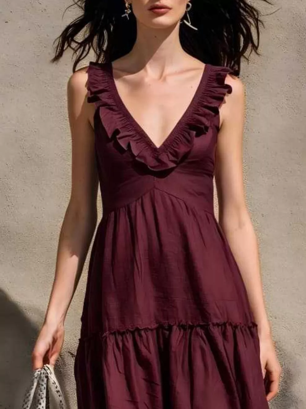 Full Size Ruffled V-Neck Tiered Midi Dress Plus Size, image 8