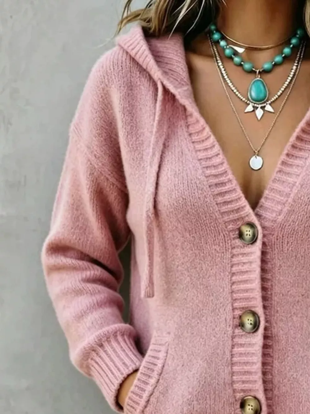 Hooded Button-Down Knit Cardigan, image 10