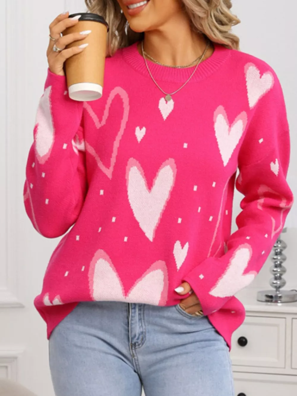 Valentine's Day Heart Crew Neck Sweater, image 5