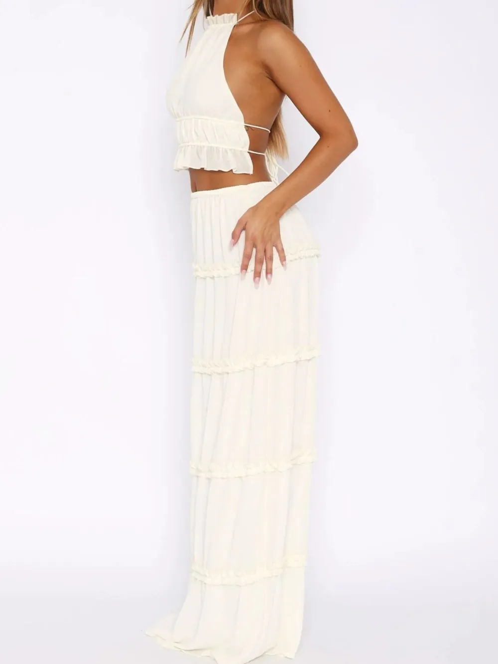 Halter Crop Backless Top and Maxi Skirt Set, image 7