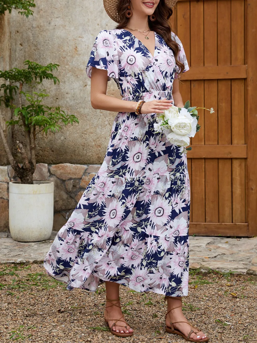 Floral Print Surplice Midi Dress, image 2