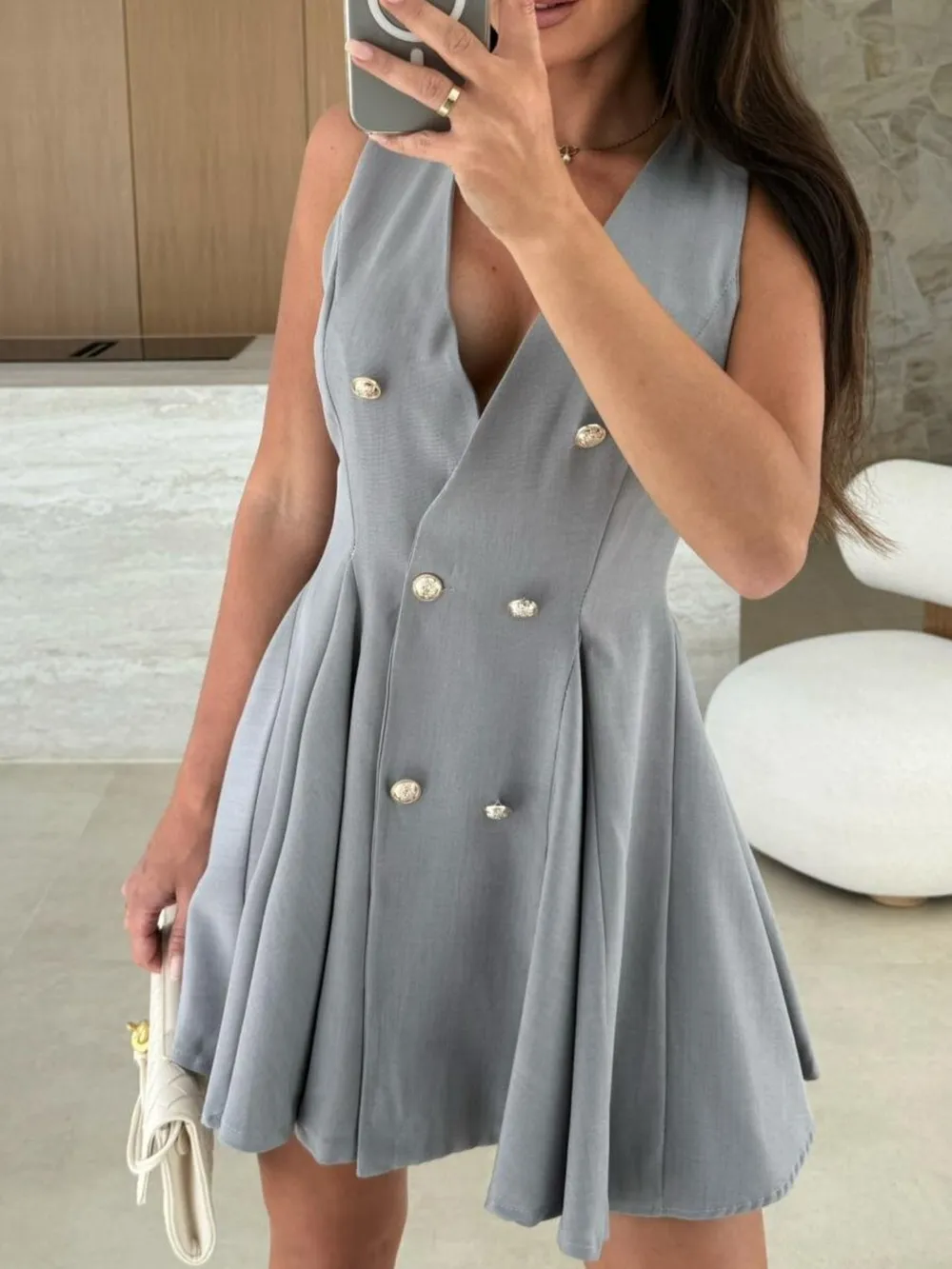 Sleeveless Double-Breasted Mini Dress, image 10