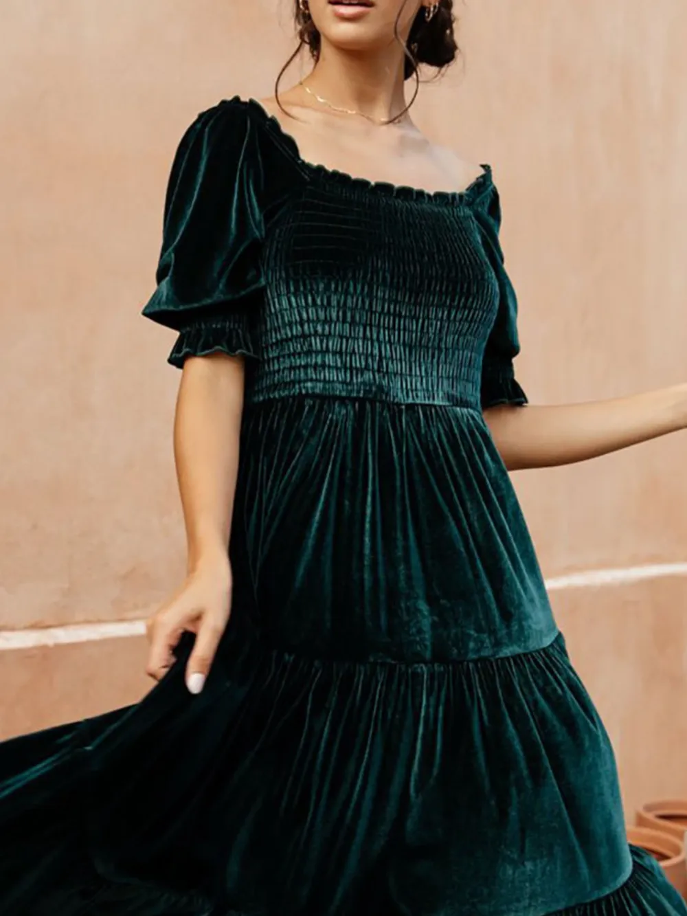 Smocked Half Sleeve Tiered Midi Dress, image 8