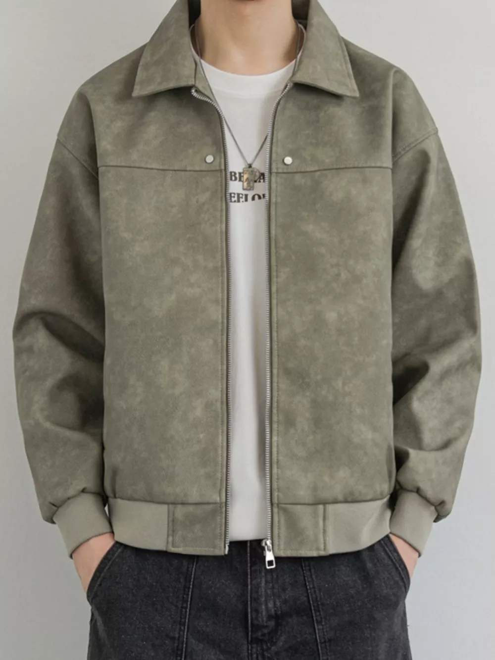 Men's Plus Size Zip Up Faux Leather Shacket, image 8