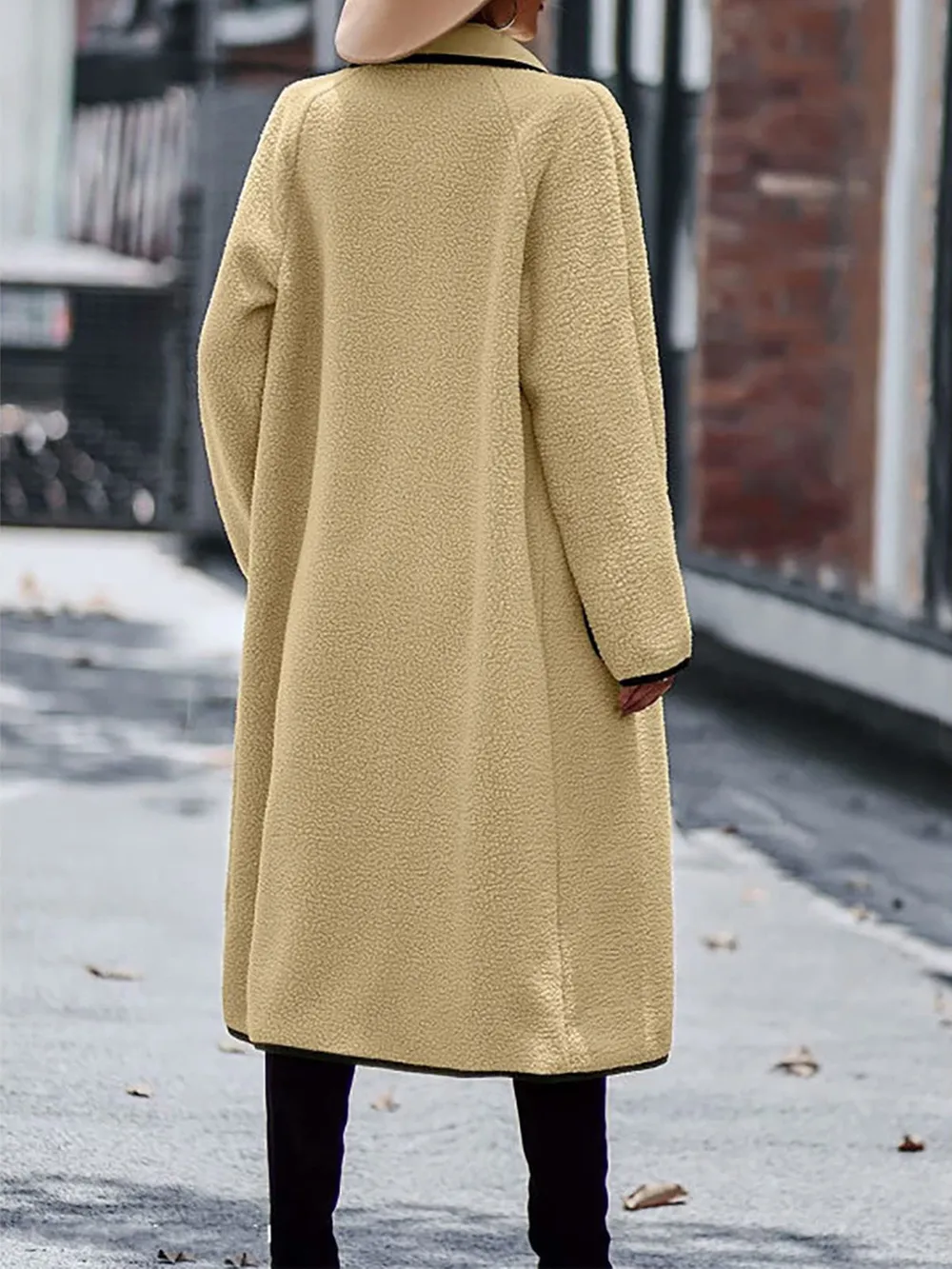 Full Size Contrast Trim Long Sleeve Coat with Pockets, image 3