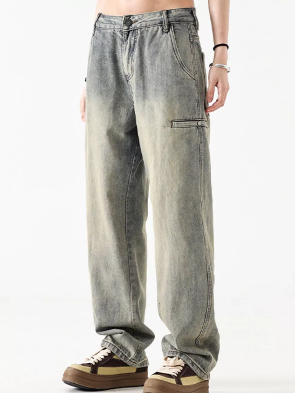 Men's Vintage Wash Loose Fit Jeans, image 4