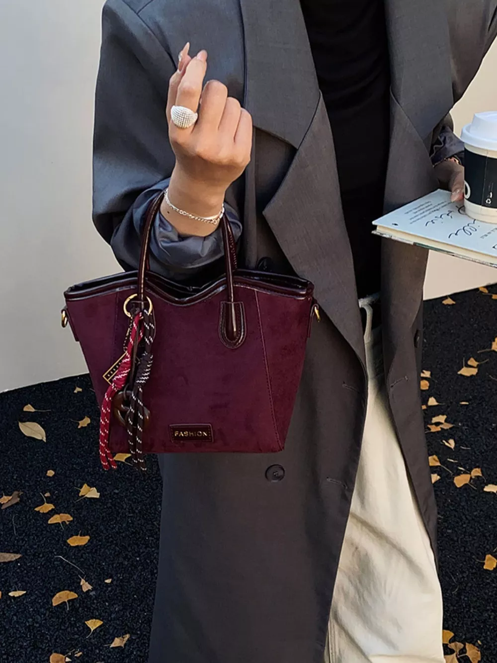 Suede Leather Strap Tote Bag, image 5