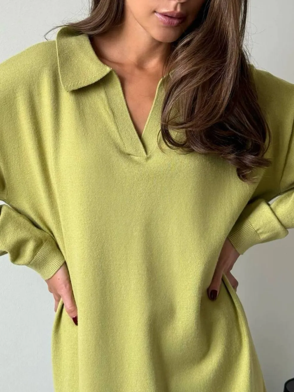 Long Sleeve Collared Neck Knit Dress, image 5