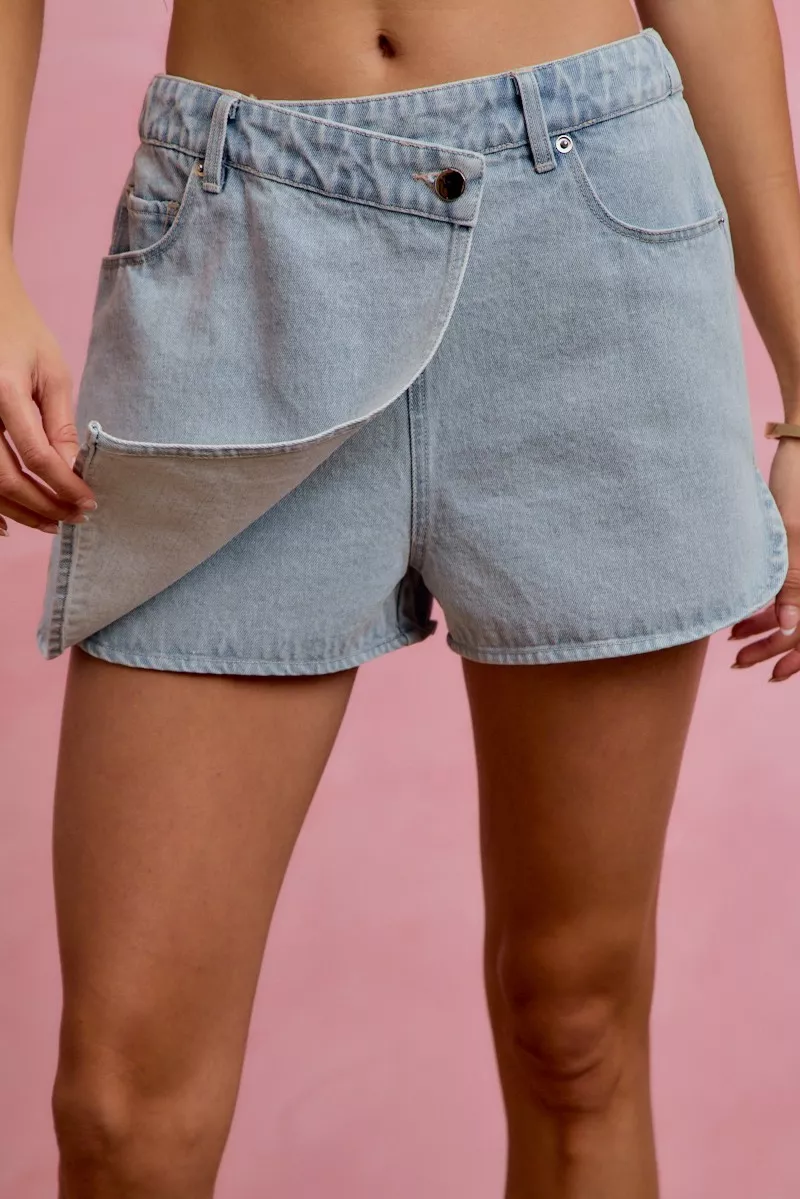 Washed Denim Wrap Skorts, image 3