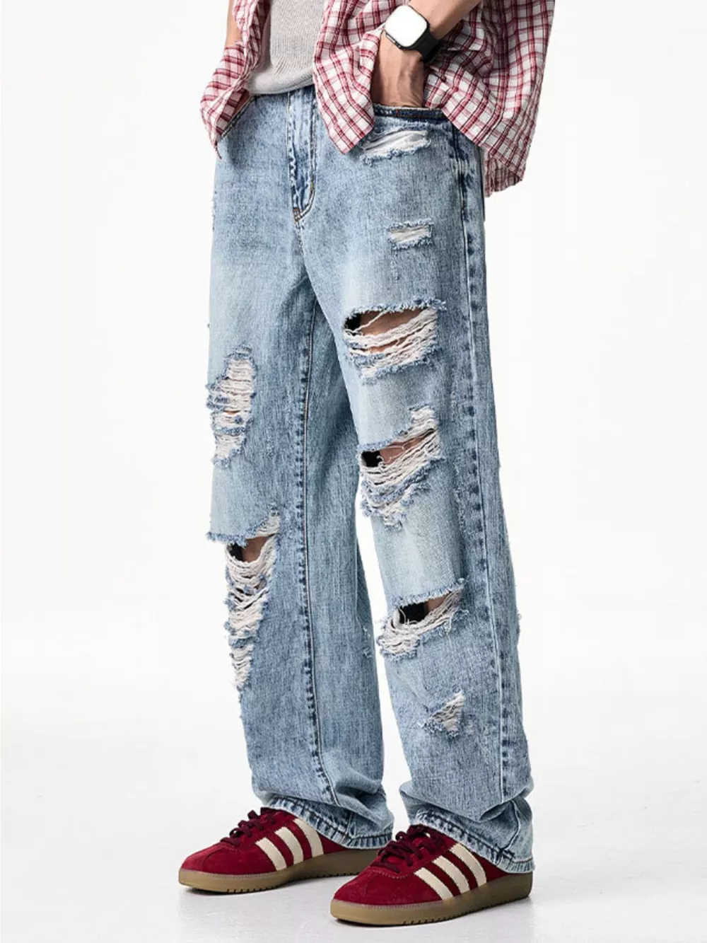 Men's Distressed Wide Leg Jeans, image 3
