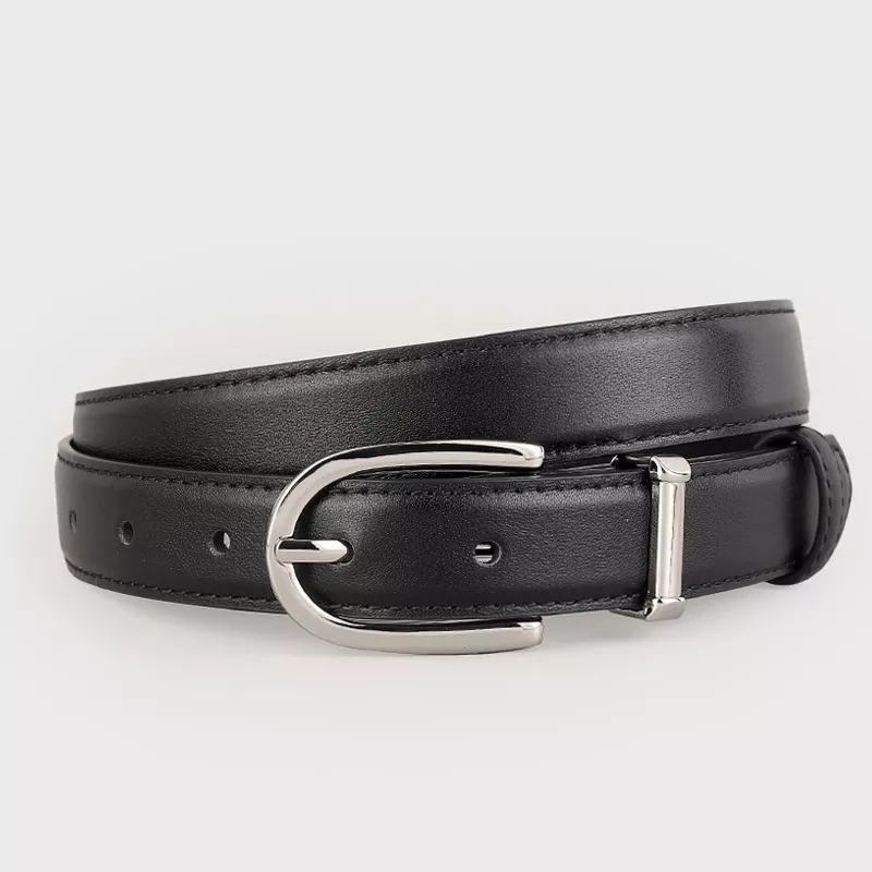Classic Leather Belt with Silver Buckle
