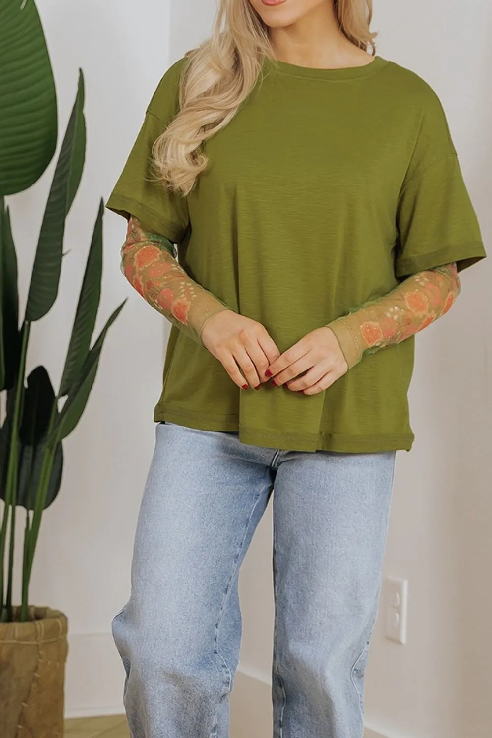 Round Neck Mesh Long Sleeve T-Shirt, image 9