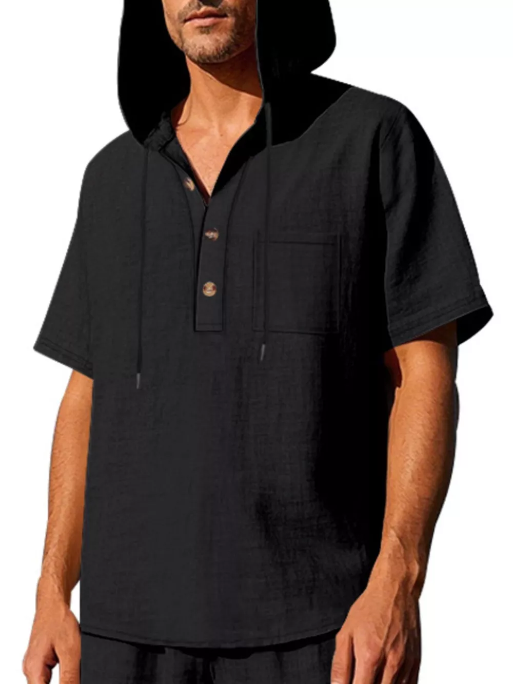 Men's Full Size Casual Short Sleeve Hooded Shirt Plus Size, image 2