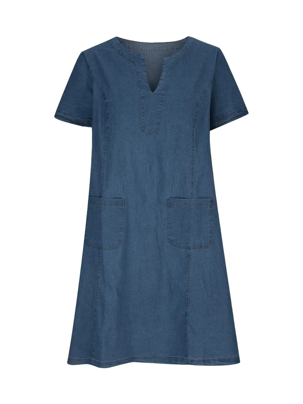 Full Size Notched Short Sleeve Denim Dress, image 2