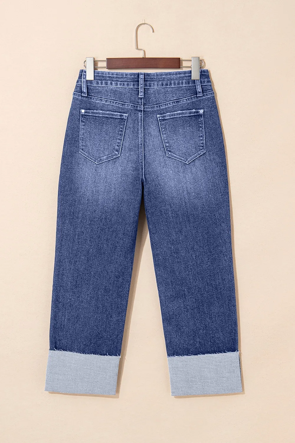 Folded Cuffs Distressed Straight High Waist Jeans, image 4