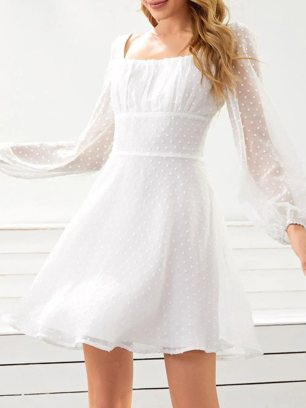 Swiss Dot Long Sleeve Mini Dress, image 4