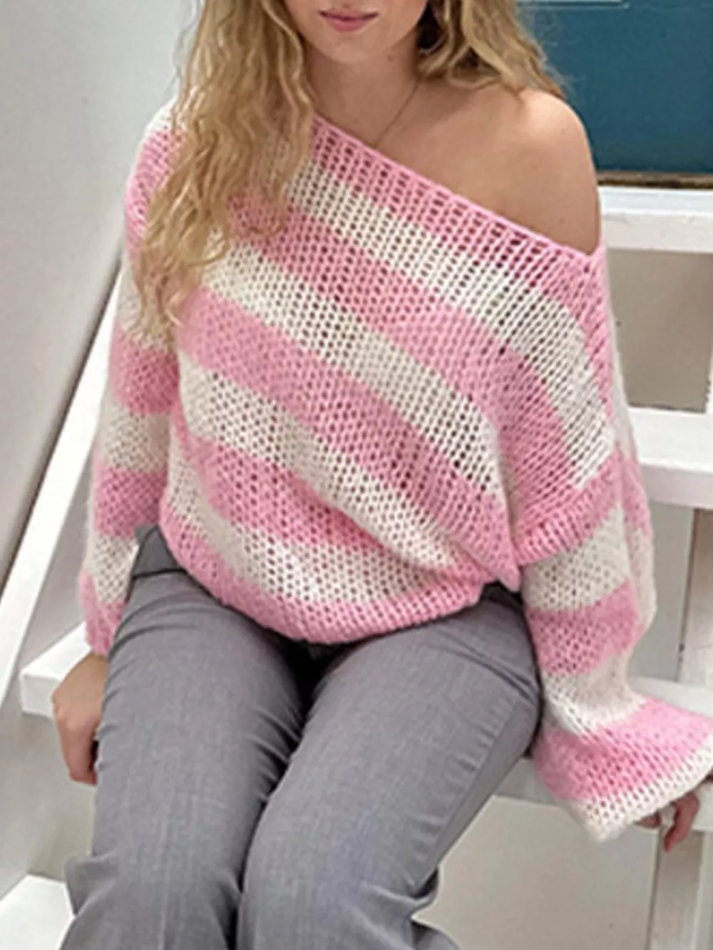 Striped Knit Long Sleeve Sweater, image 7