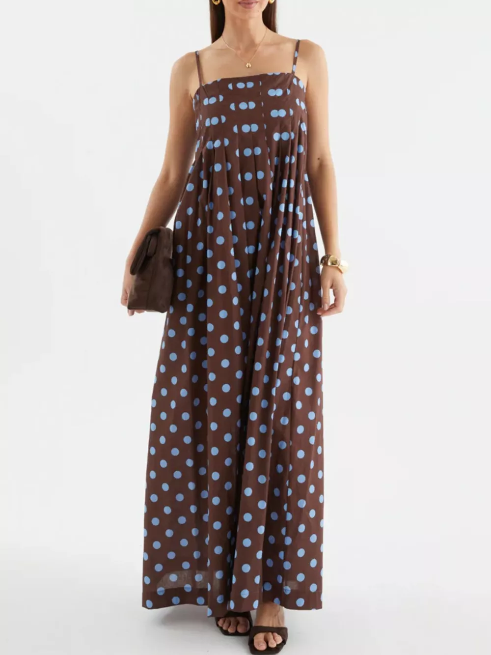 Polka Dot Pleated Detail Maxi Dress, image 6
