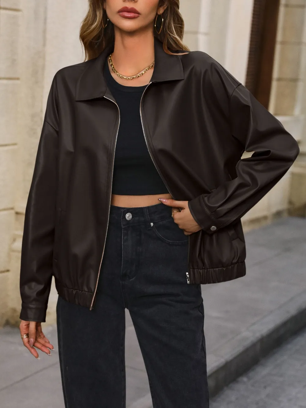 Pocketed Zip Up Collared Neck Jacket, image 6