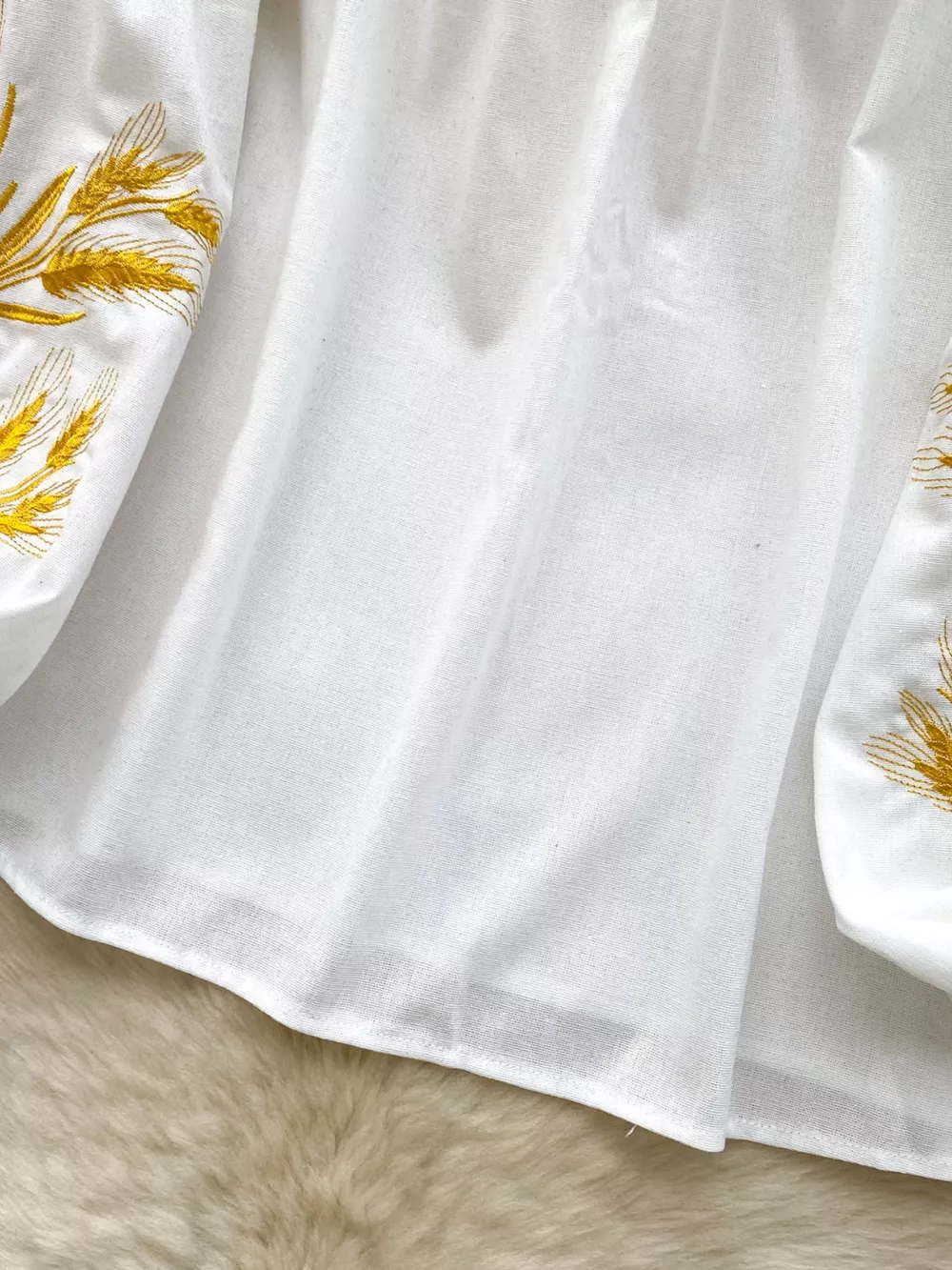 Embroidered Wheat Pattern Tie Neck Blouse, image 13