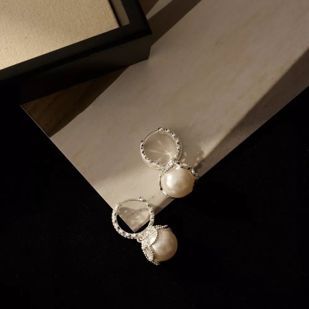 Pearl Hoop Earrings with Zircon Accents