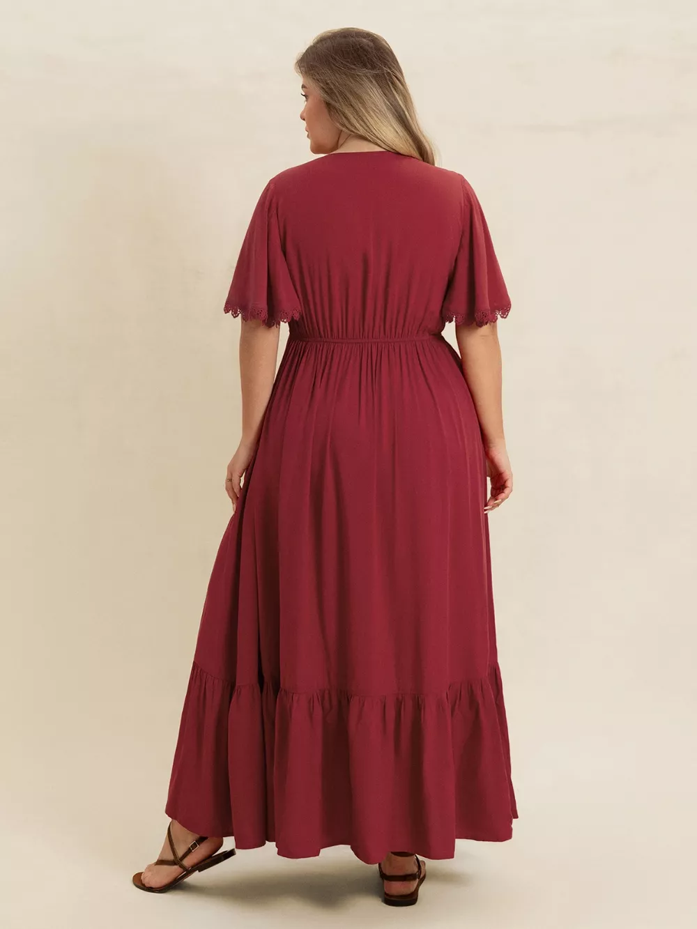 Plus Size Lace Detail Flutter Sleeve Maxi Dress, image 5
