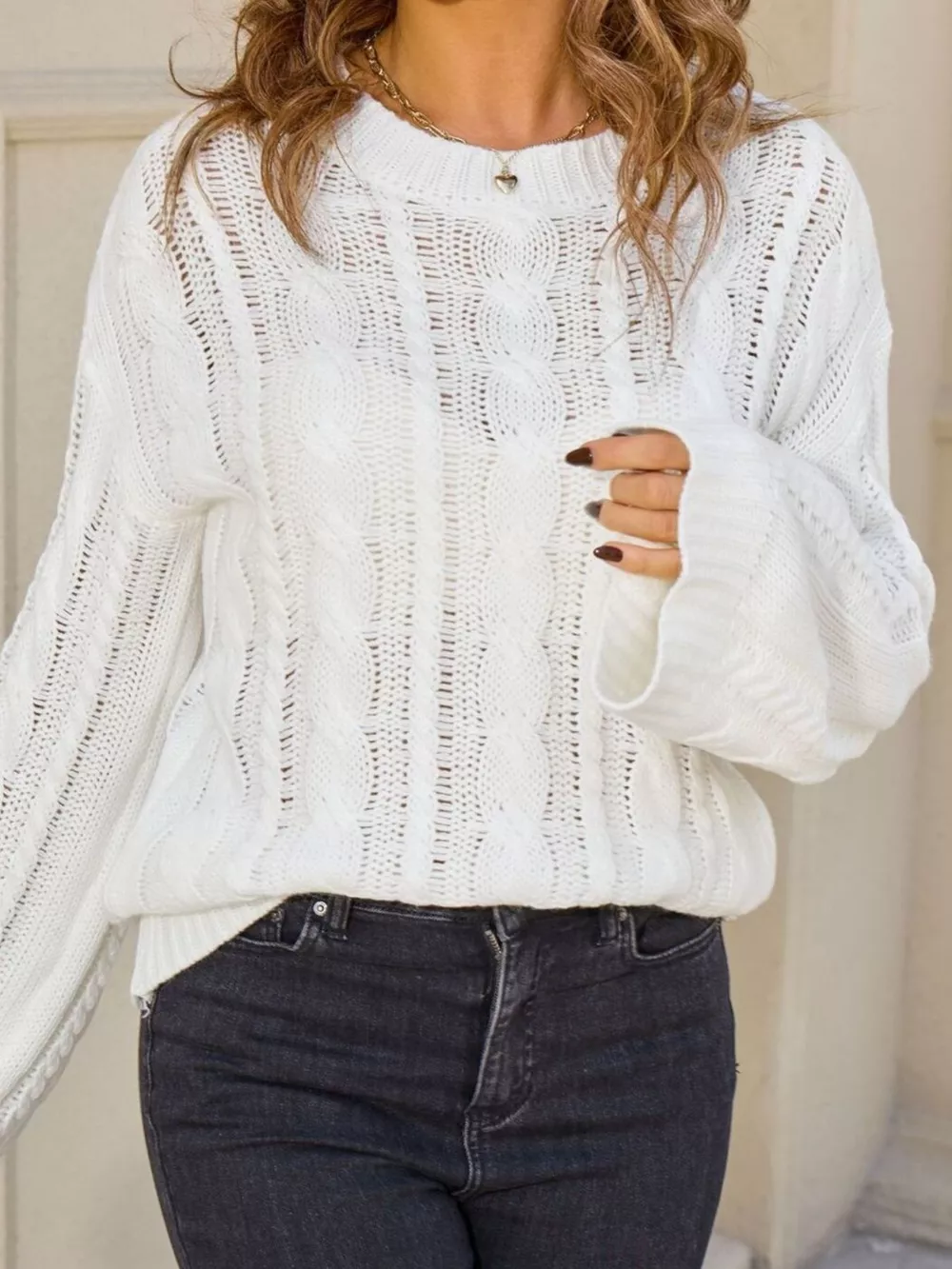 Cable Knit Long Sleeve Sweater, image 5