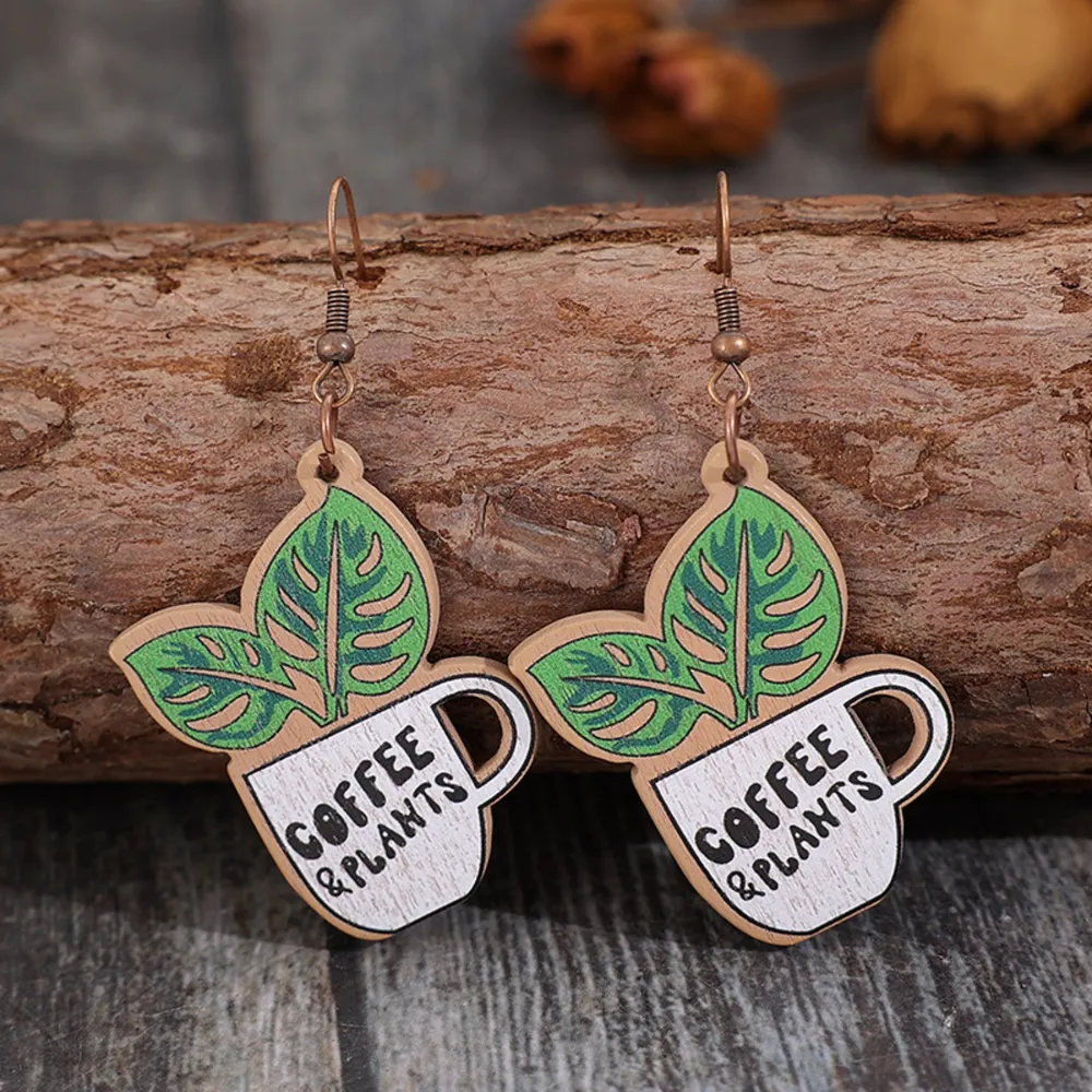 Wooden Alloy Dangle Earrings, image 3