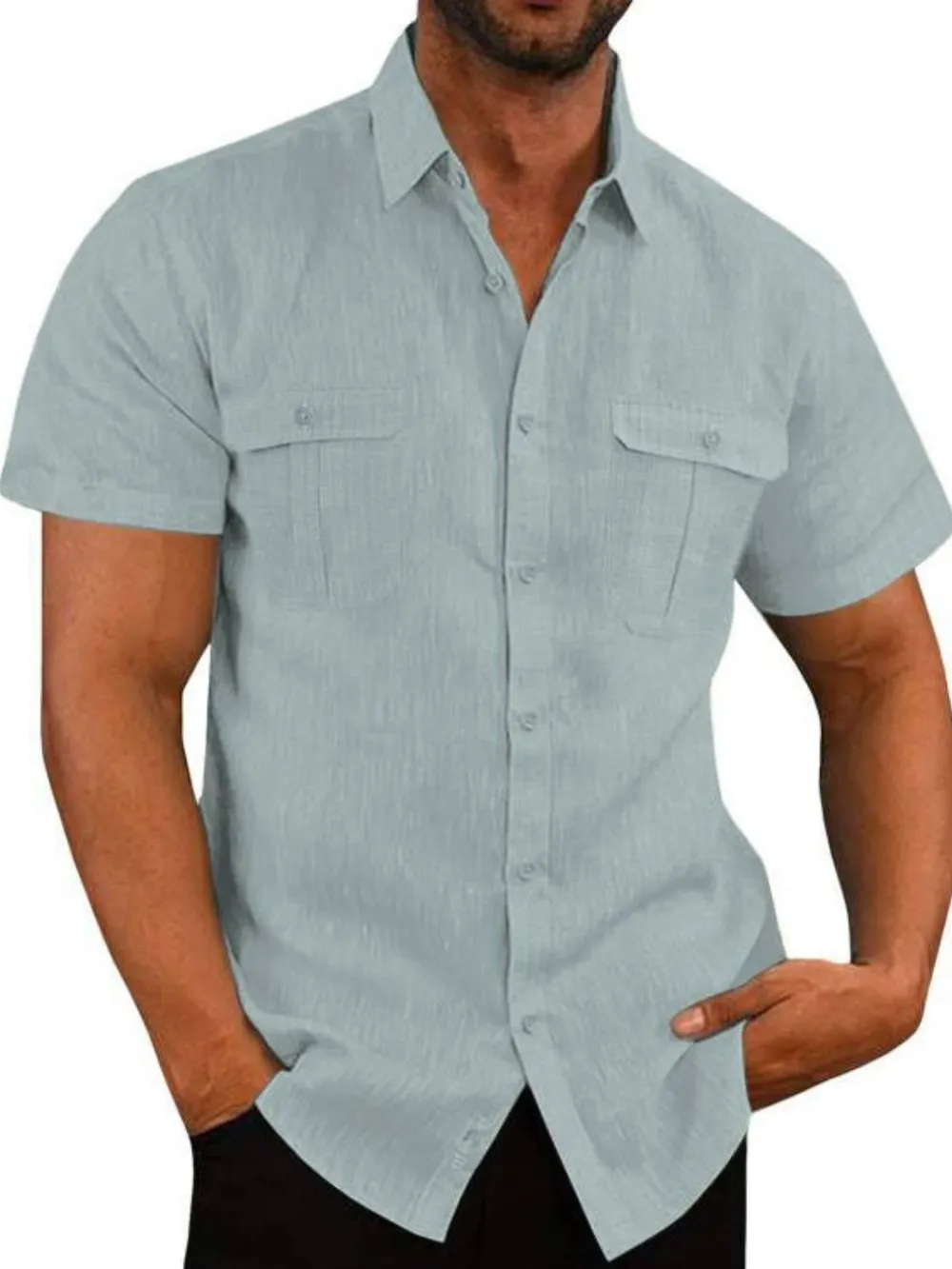 Men's Plus Size Collared Neck Short Sleeve Shirt, image 9