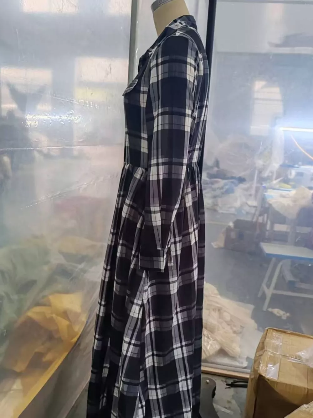 Full Size Plaid Long Sleeve Shirt Maxi Dress Plus Size, image 7