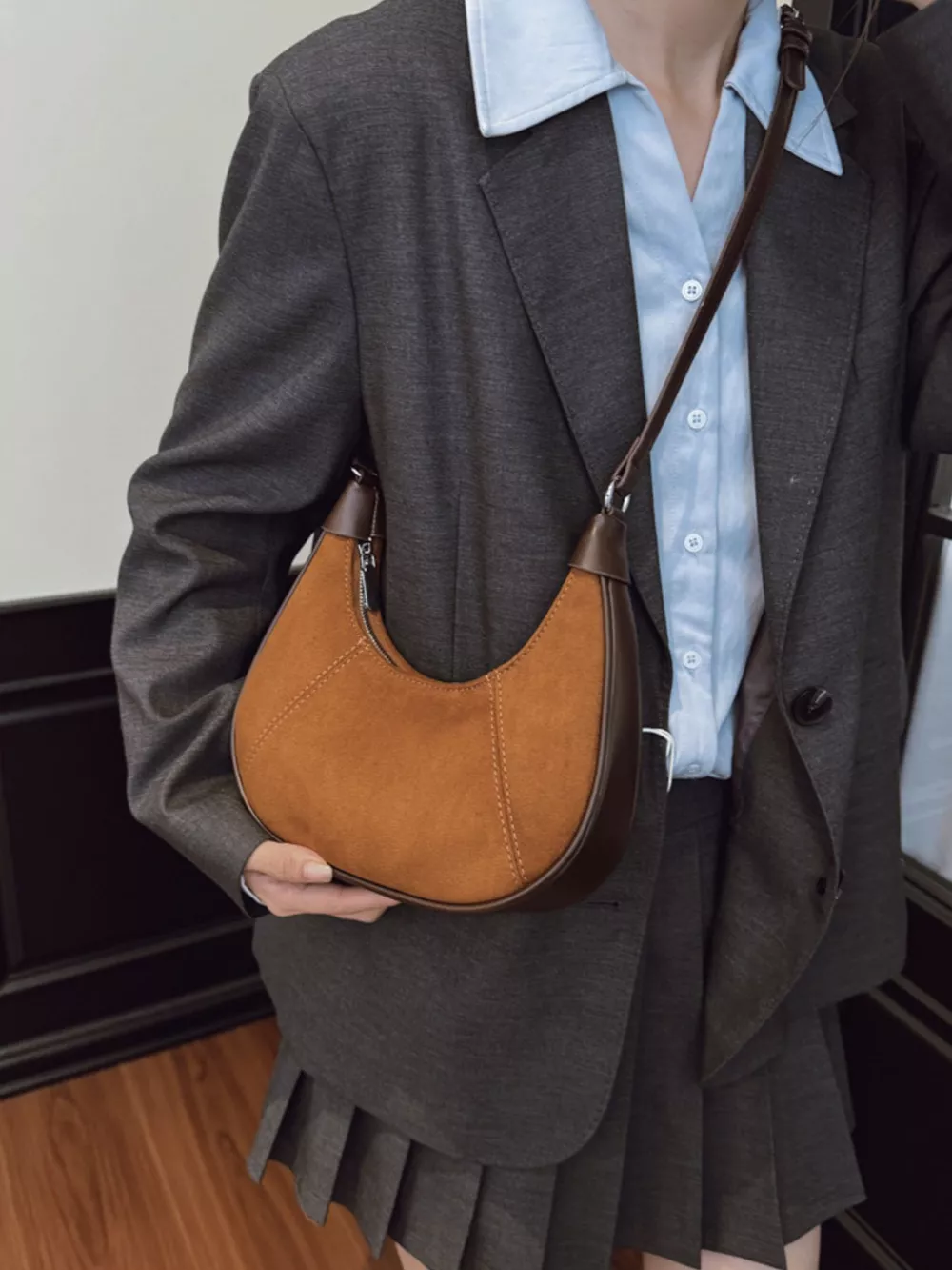Suede Crescent Shoulder Bag, image 2