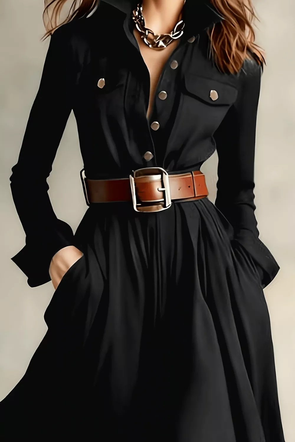 Slit Long Sleeve Maxi Shirt Dress