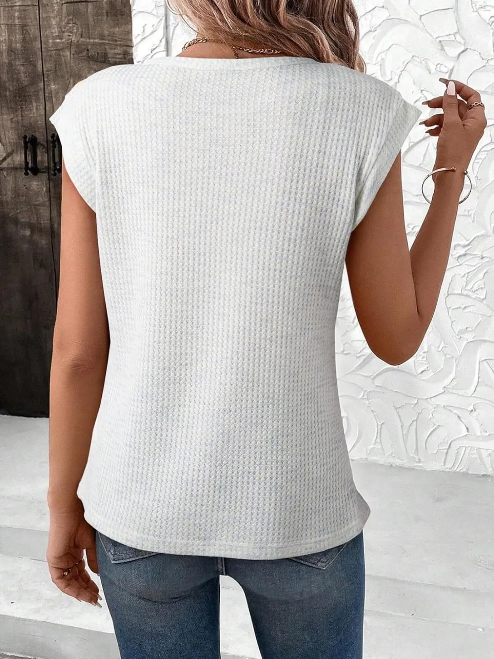 Heathered Round Neck Cap Sleeve T-Shirt, image 3