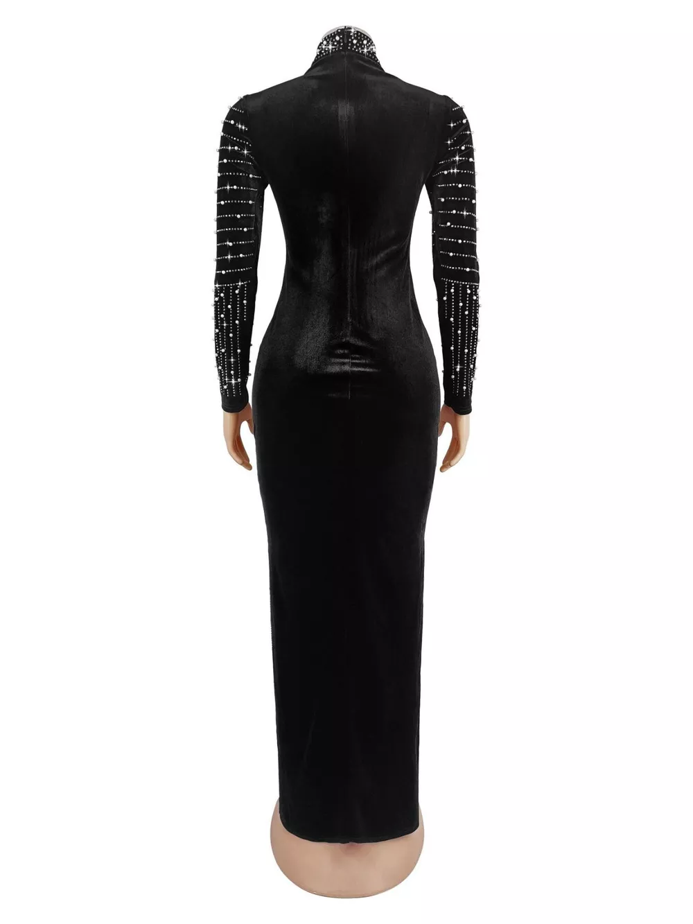 Rhinestone Embellished Mock Neck Long Sleeve Maxi Dress, image 4