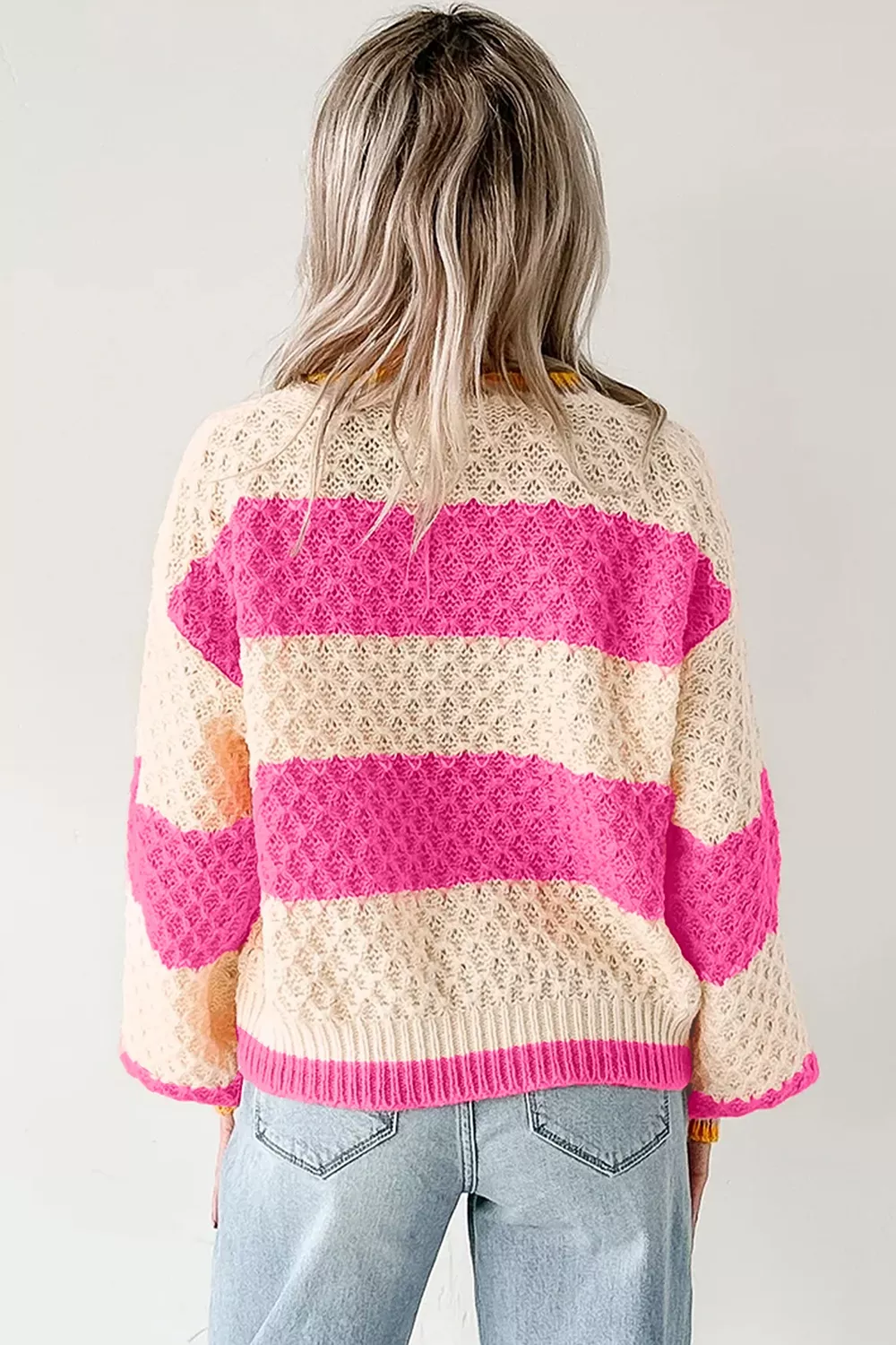 Stripe Striped Colorblock Texture Drop Shoulder Sweater, image 2