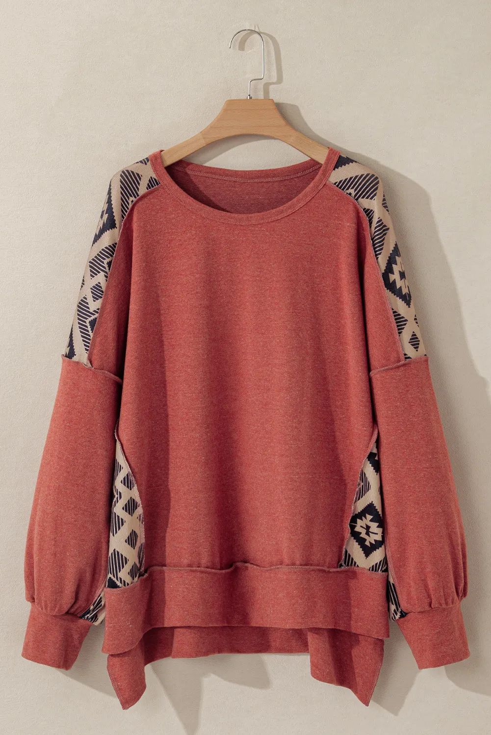 Plus Size Geometric Round Neck Long Sleeve Sweatshirt, image 3