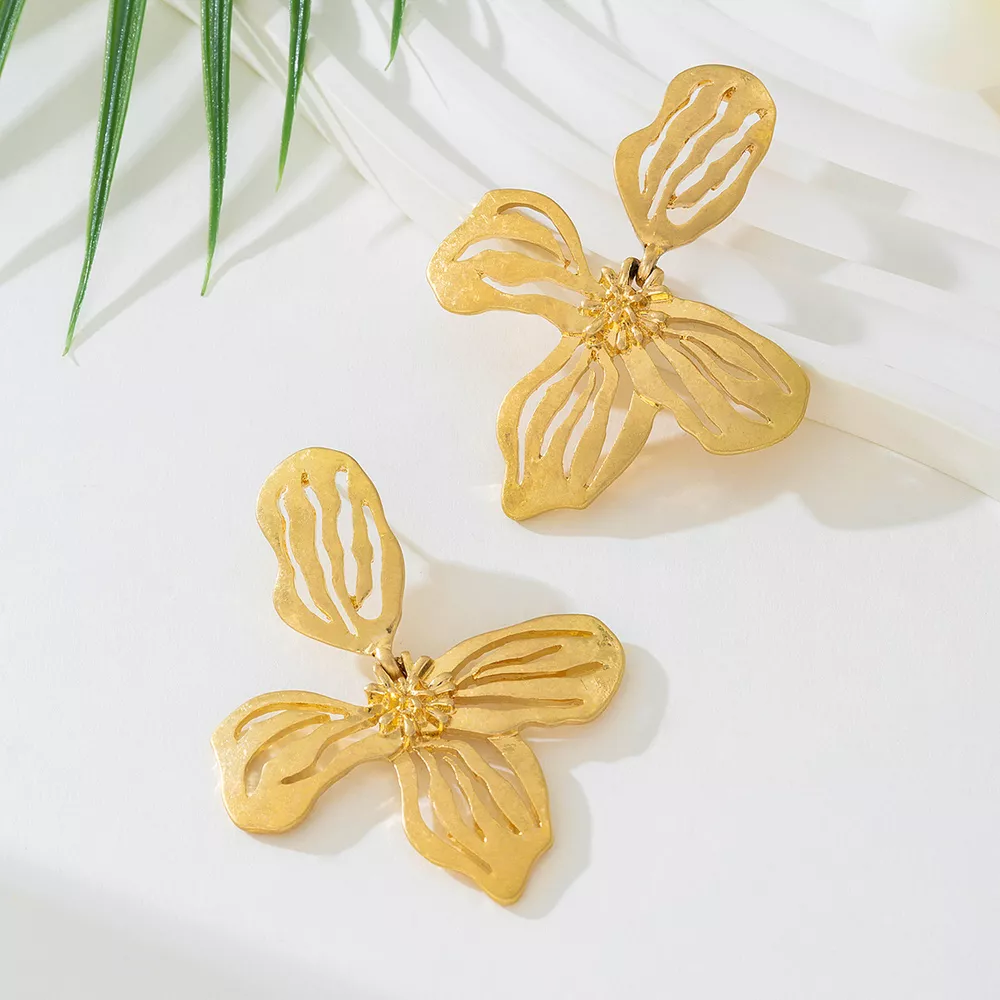 18K Gold-Plated Butterfly Flower Statement Earrings, image 3