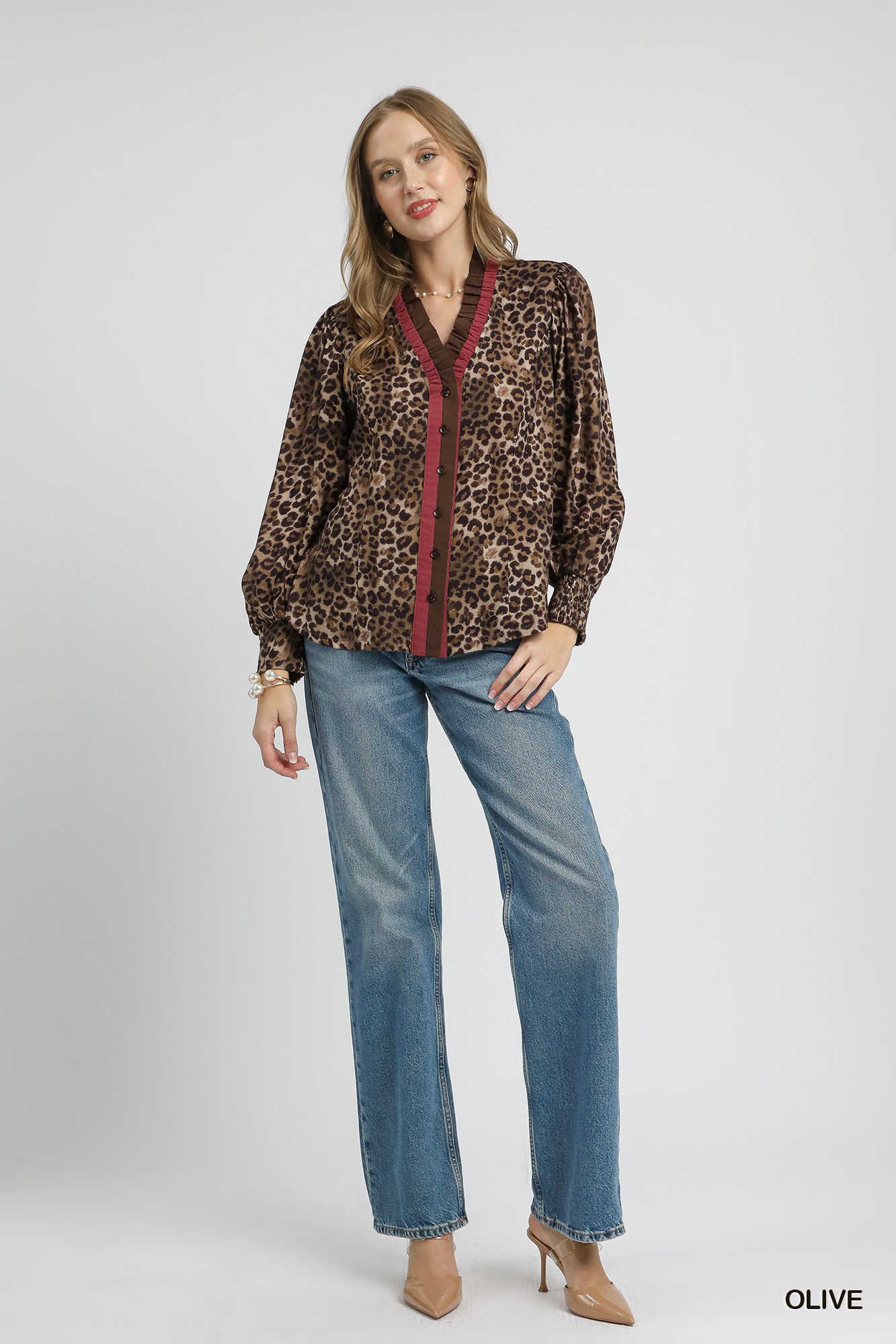 Ruffle Trim Leopard Print Shirt, image 2