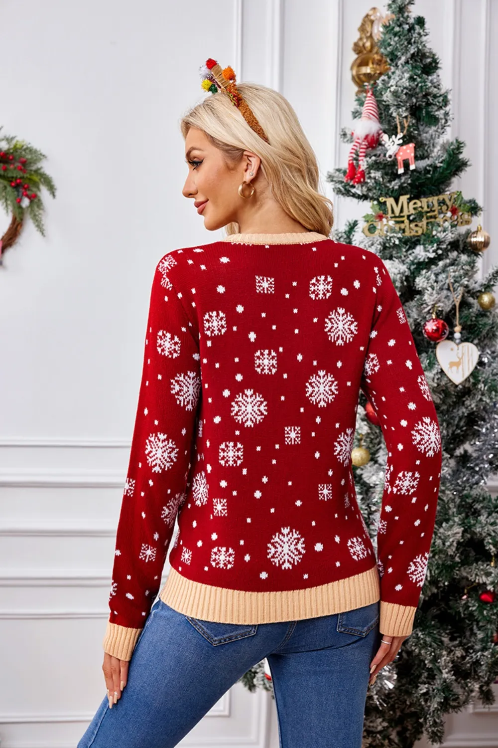 Christmas Pattern Round Neck Long Sleeve Sweater, image 5