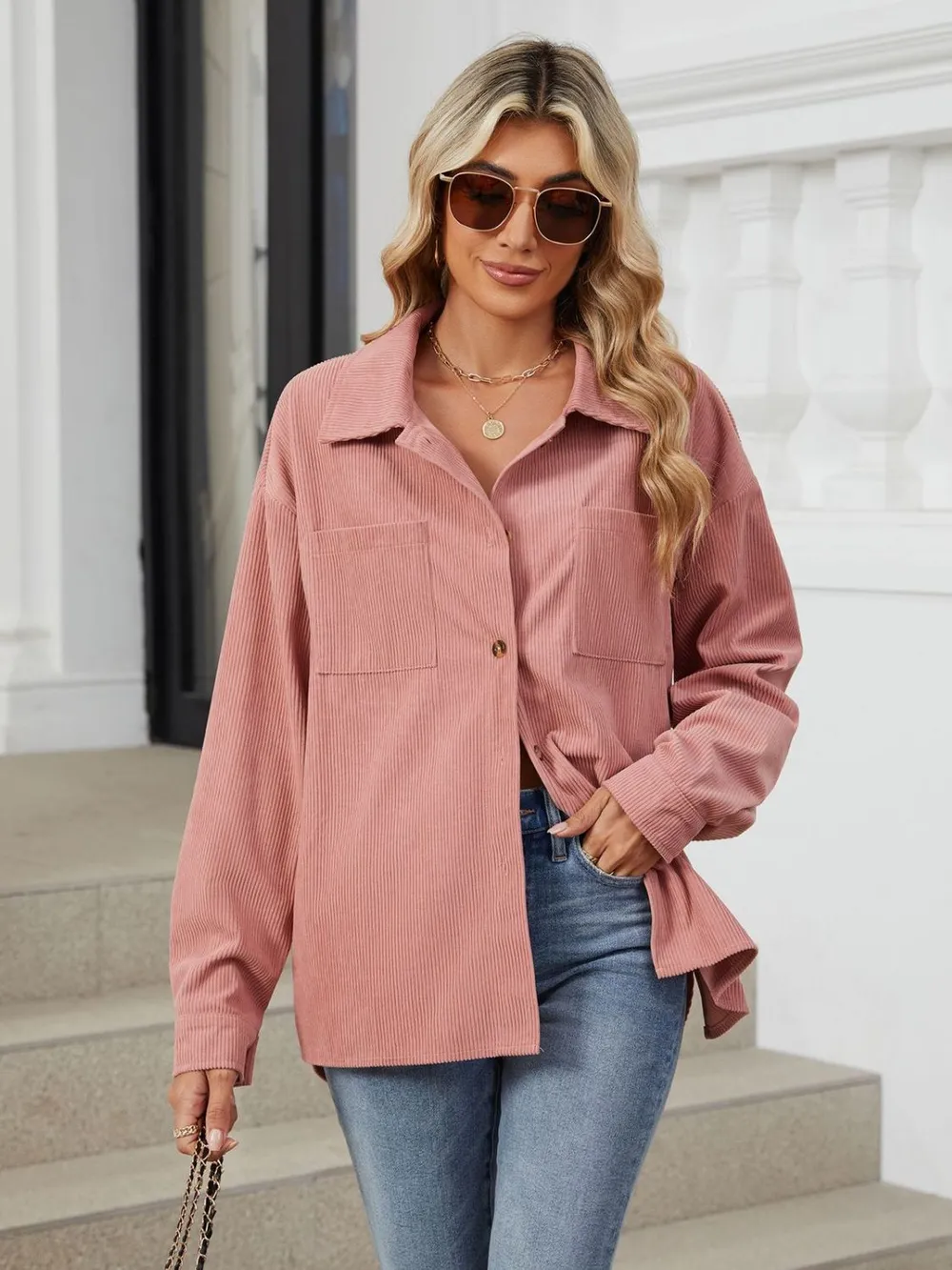 Button Up Long Sleeve Shirt with Breast Pockets, image 5