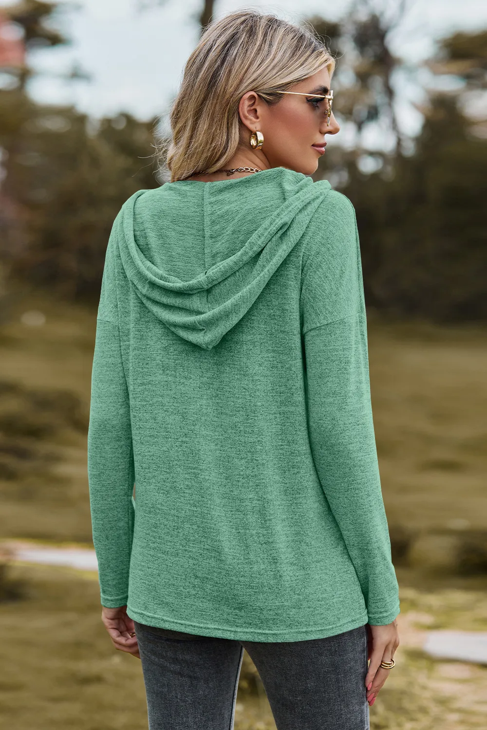 Drawstring Dropped Shoulder Hooded T-Shirt, image 25