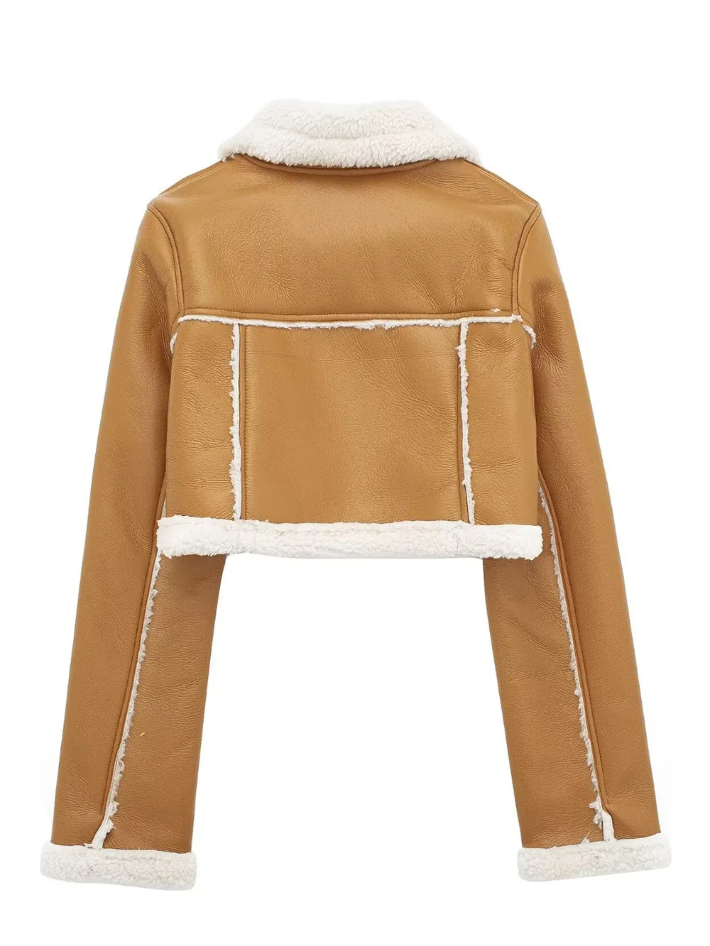 Collared Neck Long Sleeve Plush Cropped Jacket, image 13