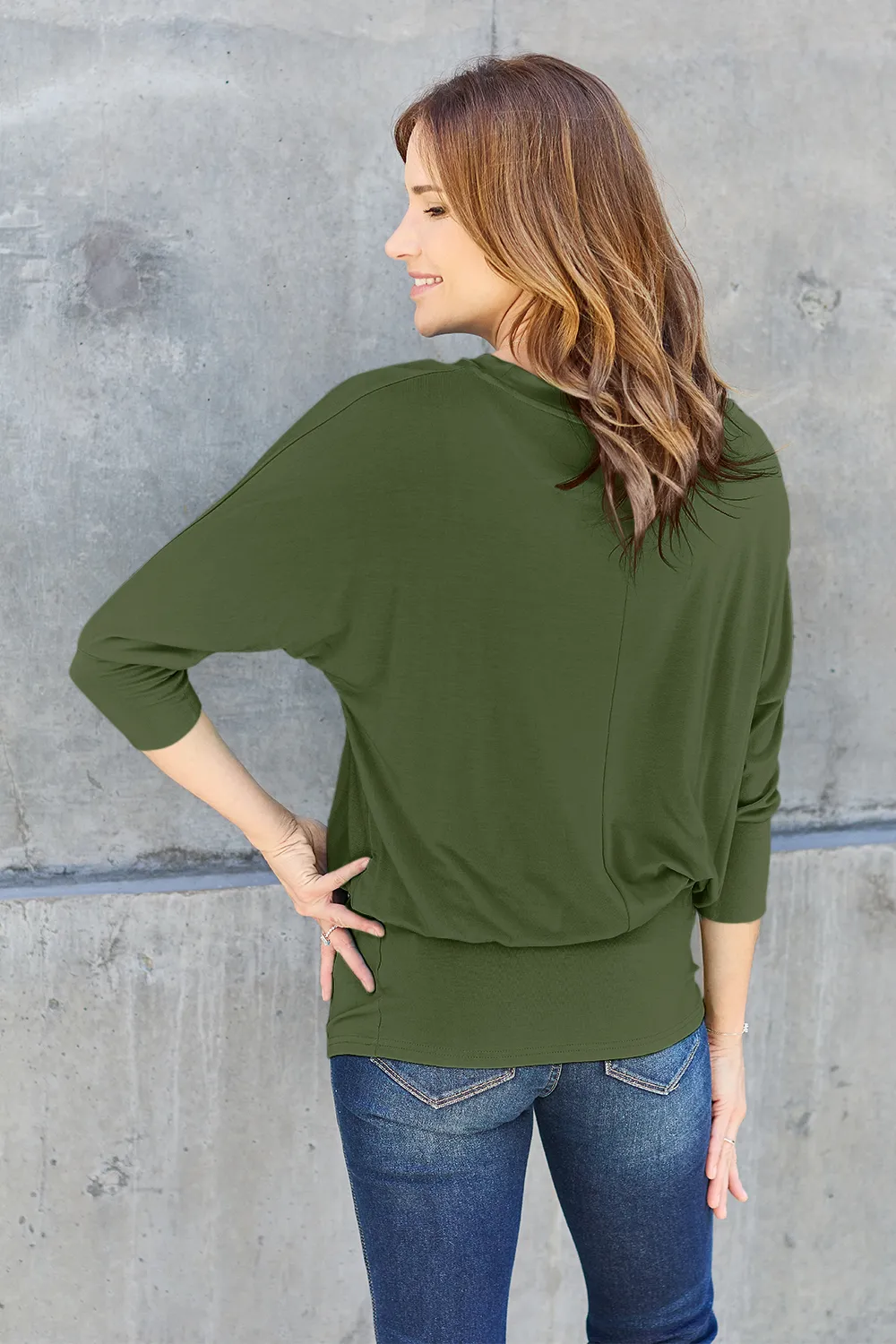 Full Size Round Neck Batwing Sleeve Top, image 13