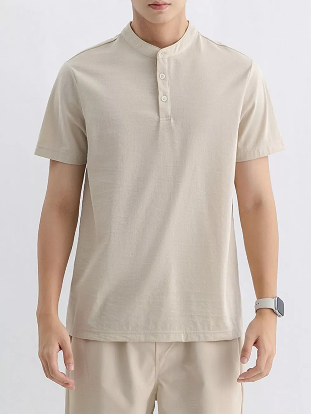 Men's Plus Size Button Detail Short Sleeve Top