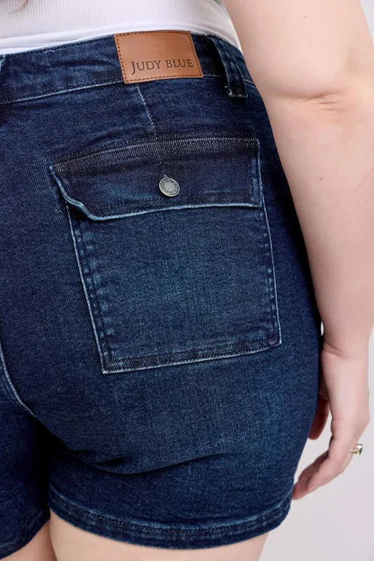 Full Size High Waist Back Flap Pocket Denim Shorts Plus Size, image 4