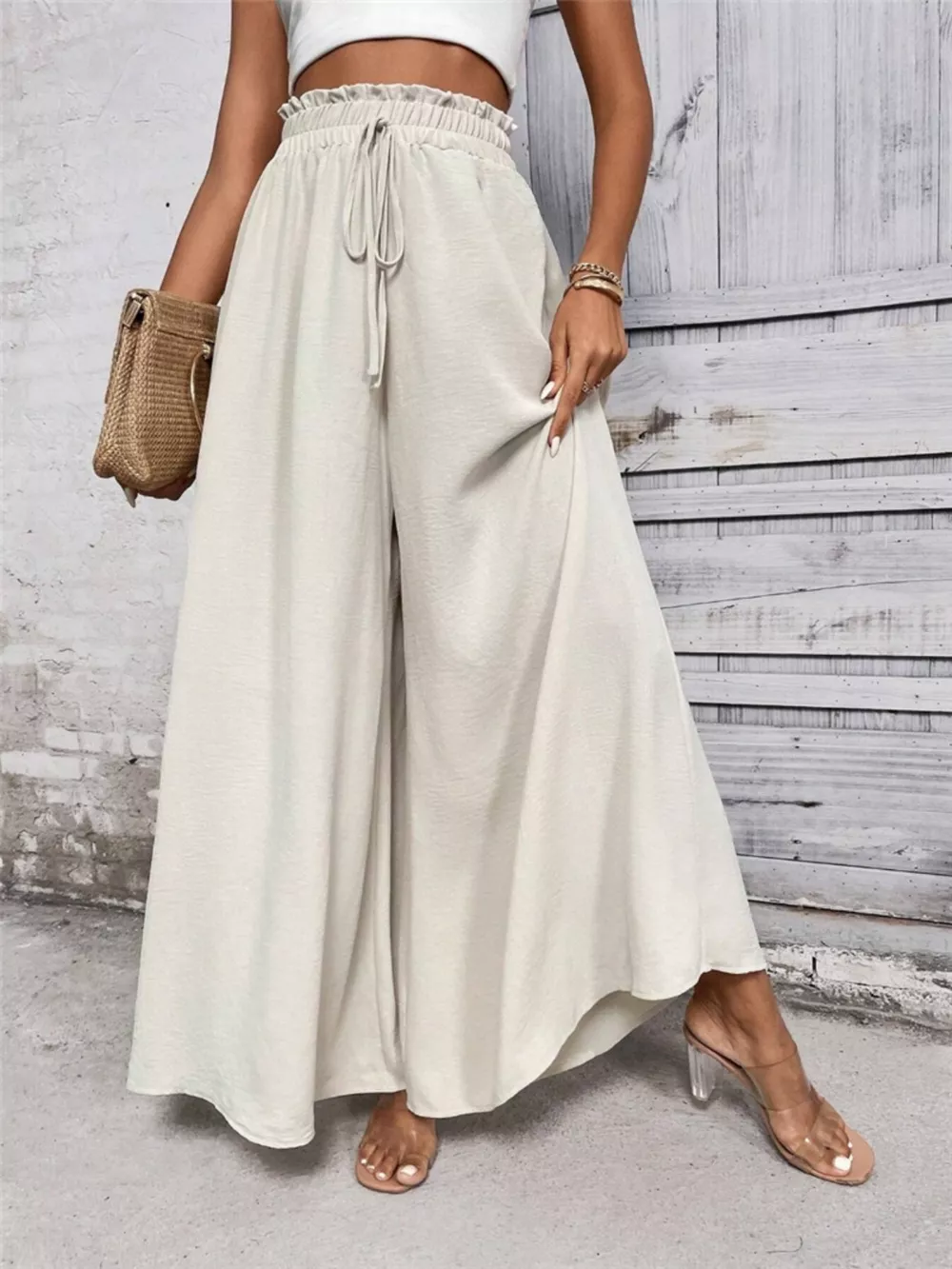 Wide Leg Drawstring Waist Casual Pants, image 2