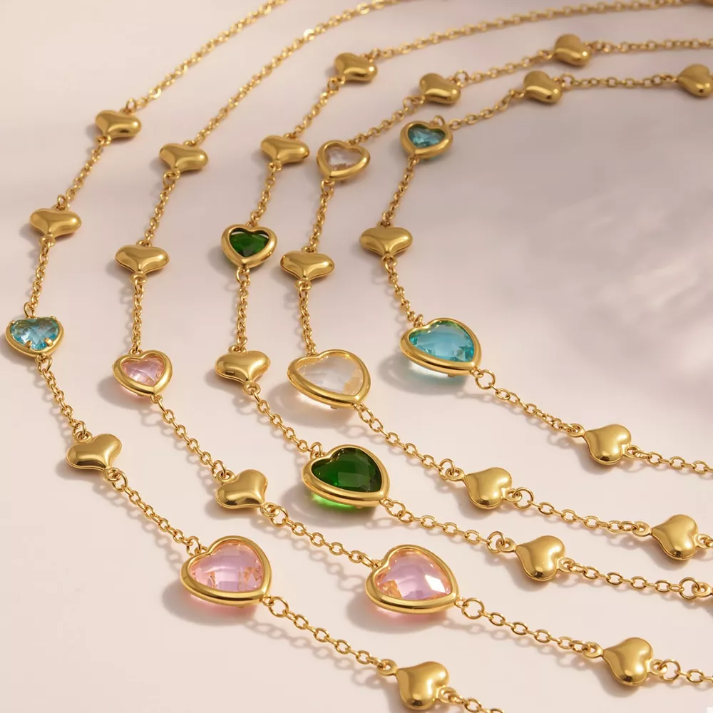 18K Gold-Plated Heart Necklace with Glass Stone, image 8