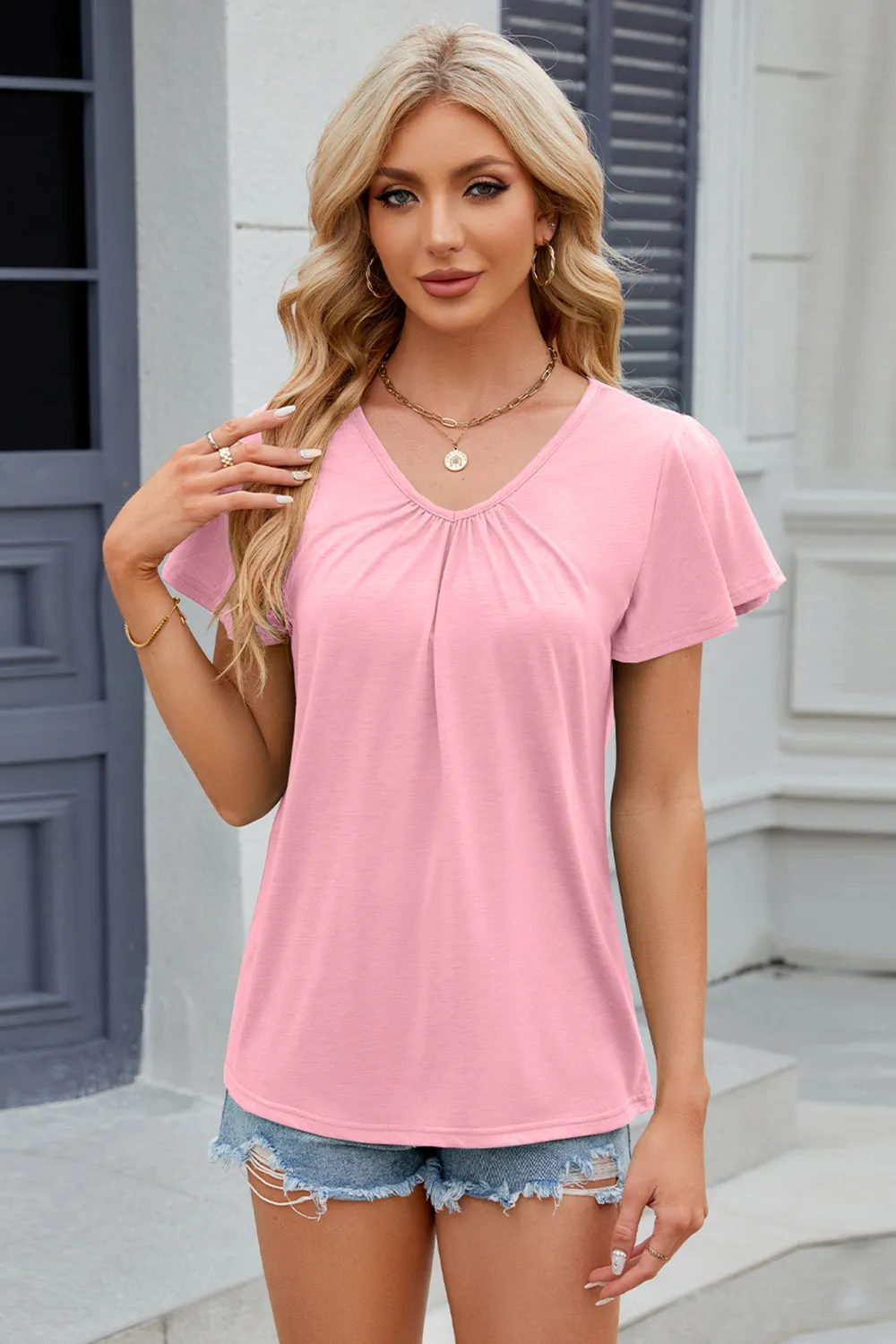 V-Neck Short Sleeve T-Shirt, image 17